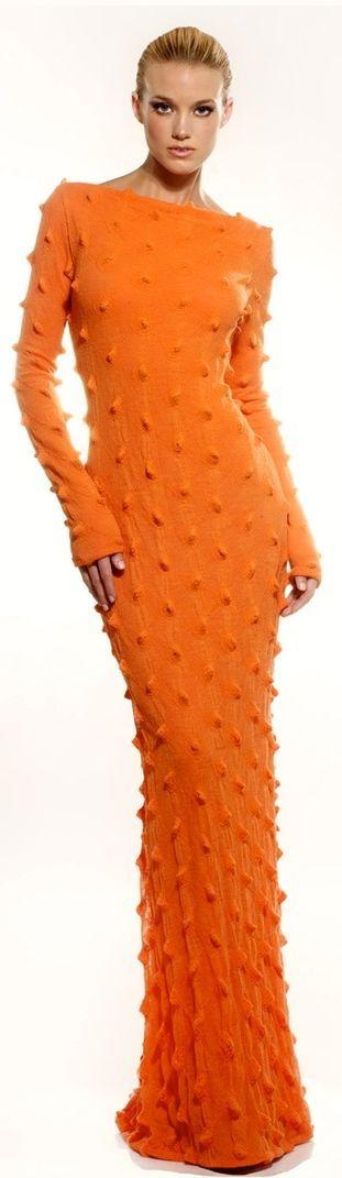 Wedding - Orange Stretch Wool Blend Jersey Maxi Dress
