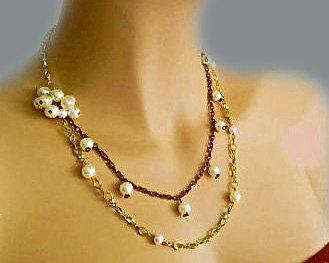 زفاف - Pearl and Chain Necklace, Bridesmaid Pearl Necklace, Fashion Pearl Necklace, Gold Chain Pearl Necklace, Wedding Jewellery, Gatsby Pearl