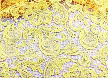 Wedding - Embroidered Flowers, Yellow Lace Fabric, Hollowed Wedding Lace Fabric for Bridal Dress, Bodices, Skirt, Shorts, Craft Making, 1 Yard