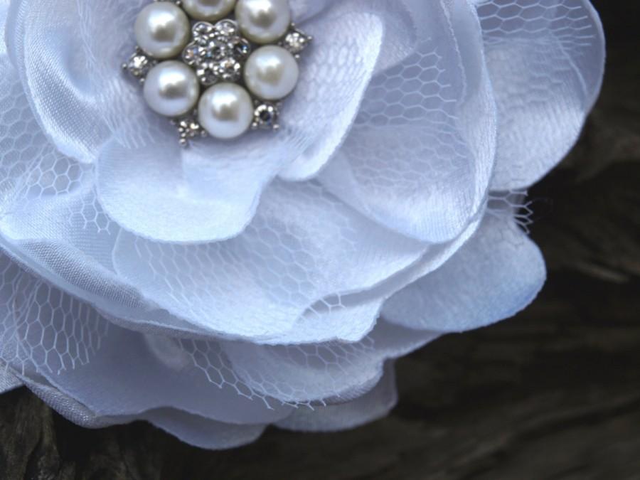 زفاف - White Flower Brooch or Hair Clip