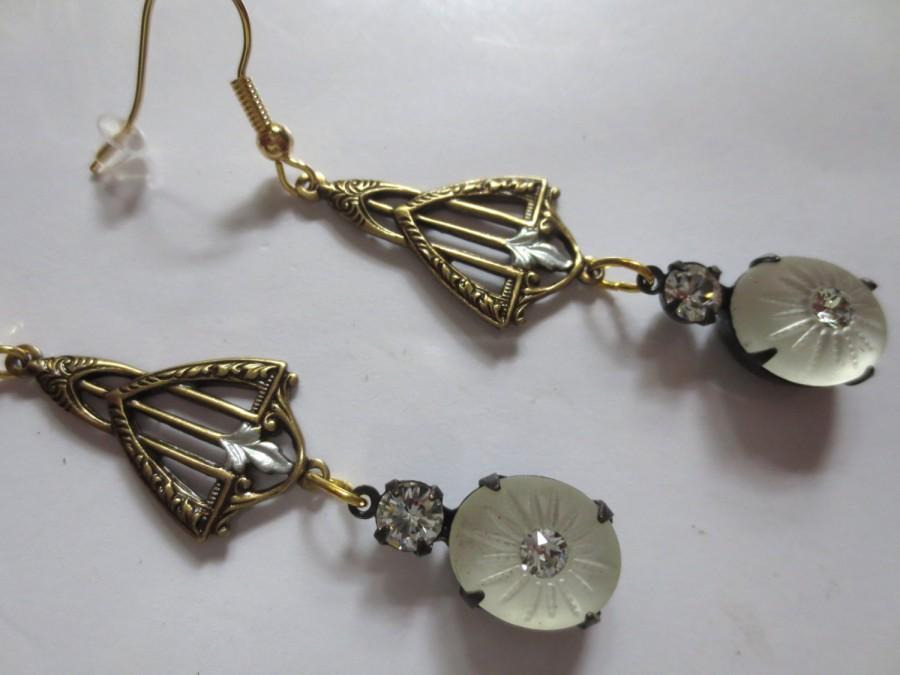 Свадьба - Art Nouveau earrings clear crystal frosted glass Victorian wedding earrings vintage style 1920s 1930 Art Deco earrings camphor glass style