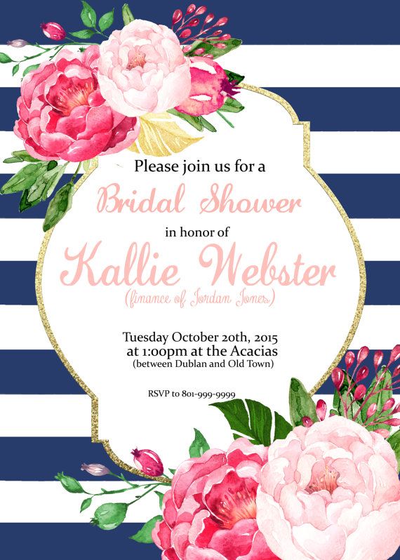 Свадьба - Pink Floral Stripes Invitation - Bridal Shower, Baby Shower, Brunch, Birthday (can Be Changed To Anything) Party Invite - Digital Download