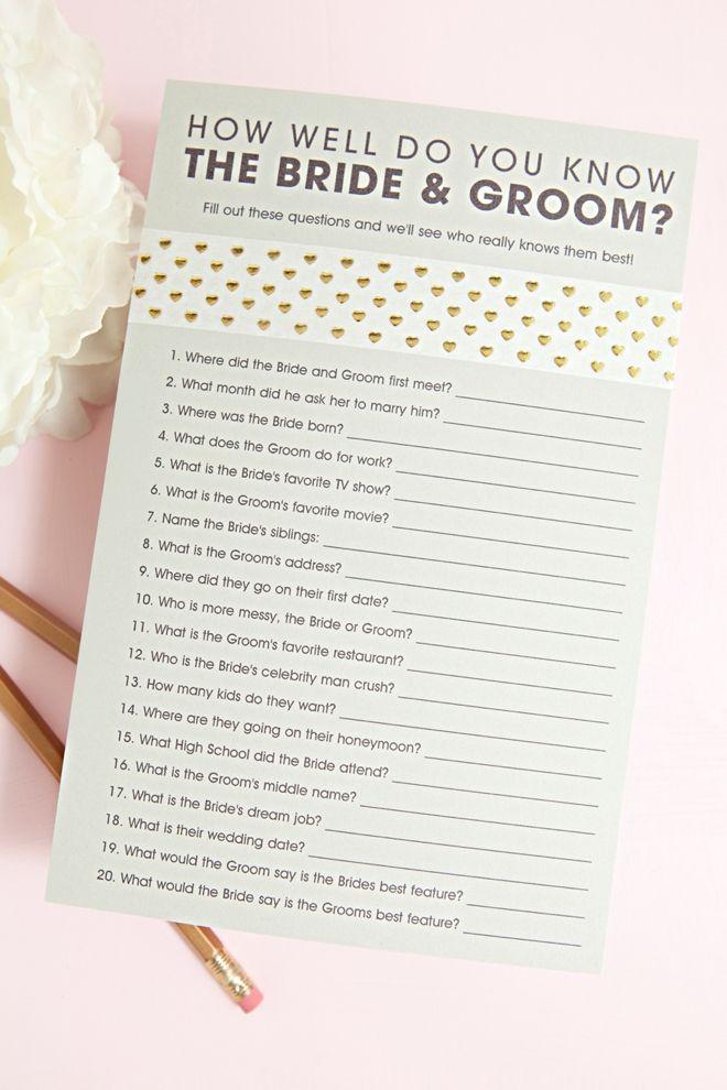 Mariage - Free How Well Do You Know The Bride & Groom Game!