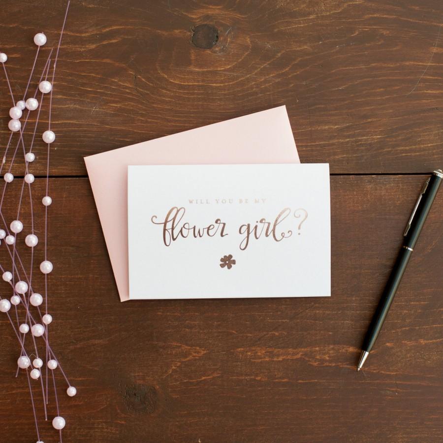 Mariage - Rose Gold Foil Will You Be My Flower Girl card bridal party card foil stamped notecard wedding party bridal party flower girl invitation