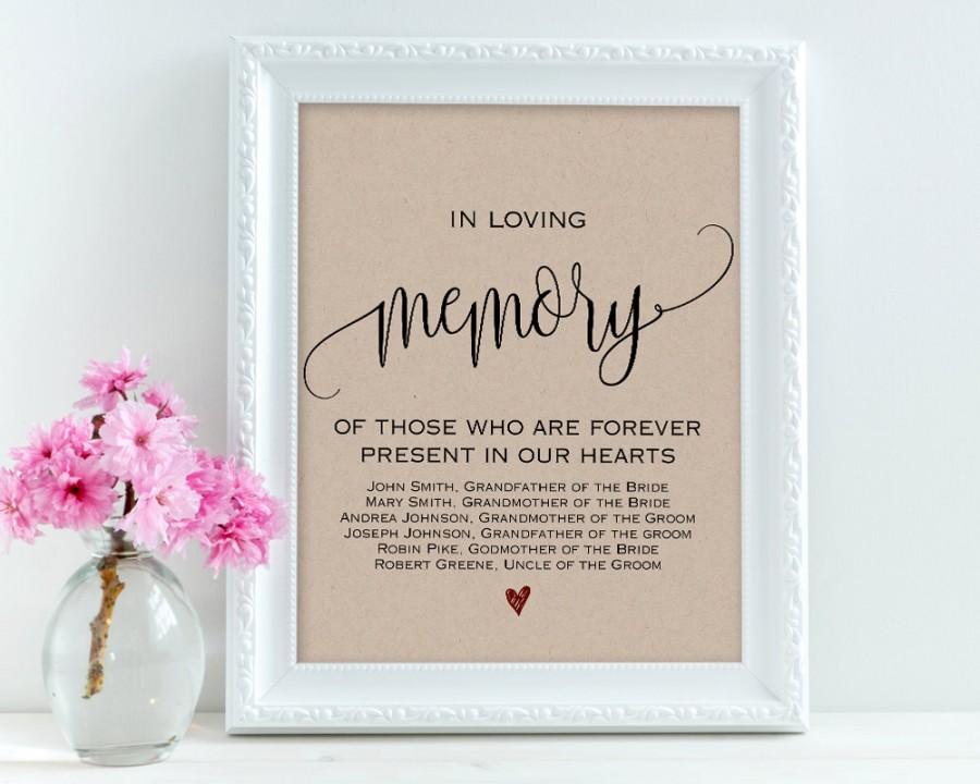 Wedding - In Loving Memory, Wedding Signs, Personalized Sign, Memory Sign, Wedding Printables, Editable Text, Wedding Memory Sign, PDF Template, WSET5