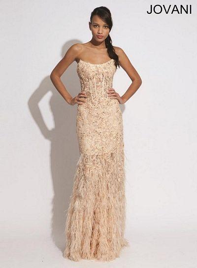 Wedding - Jovani 73032 Gown with Tiered Feather Skirt - Brand Prom Dresses