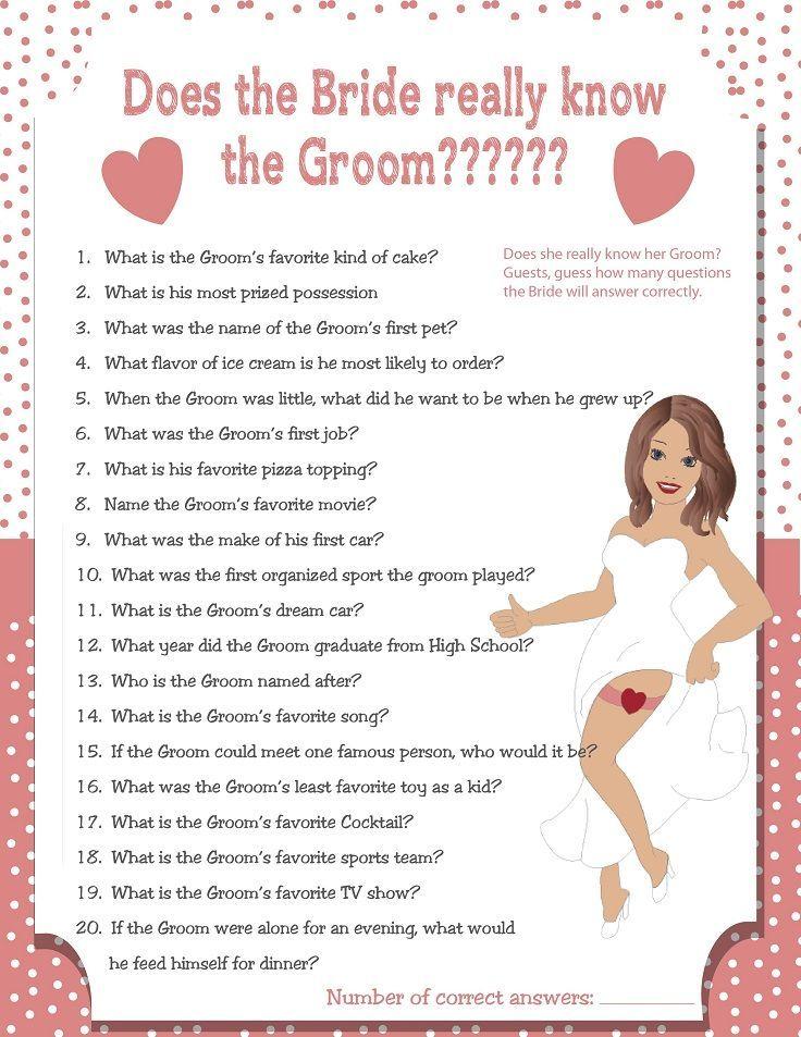 Wedding - Printable Wedding Shower Game "How Well Does The Bride Know The Groom?" Couples Shower
