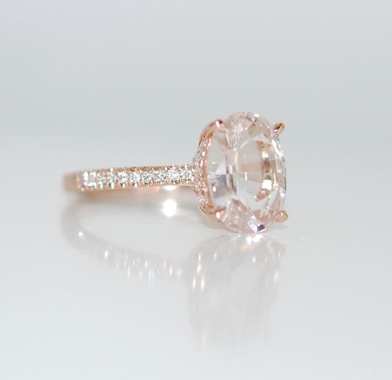 Свадьба - Blake Lively Ring White Sapphire Engagement Ring Oval Cut 14k Rose Gold Diamond Ring 3.02ct White Sapphire Ring