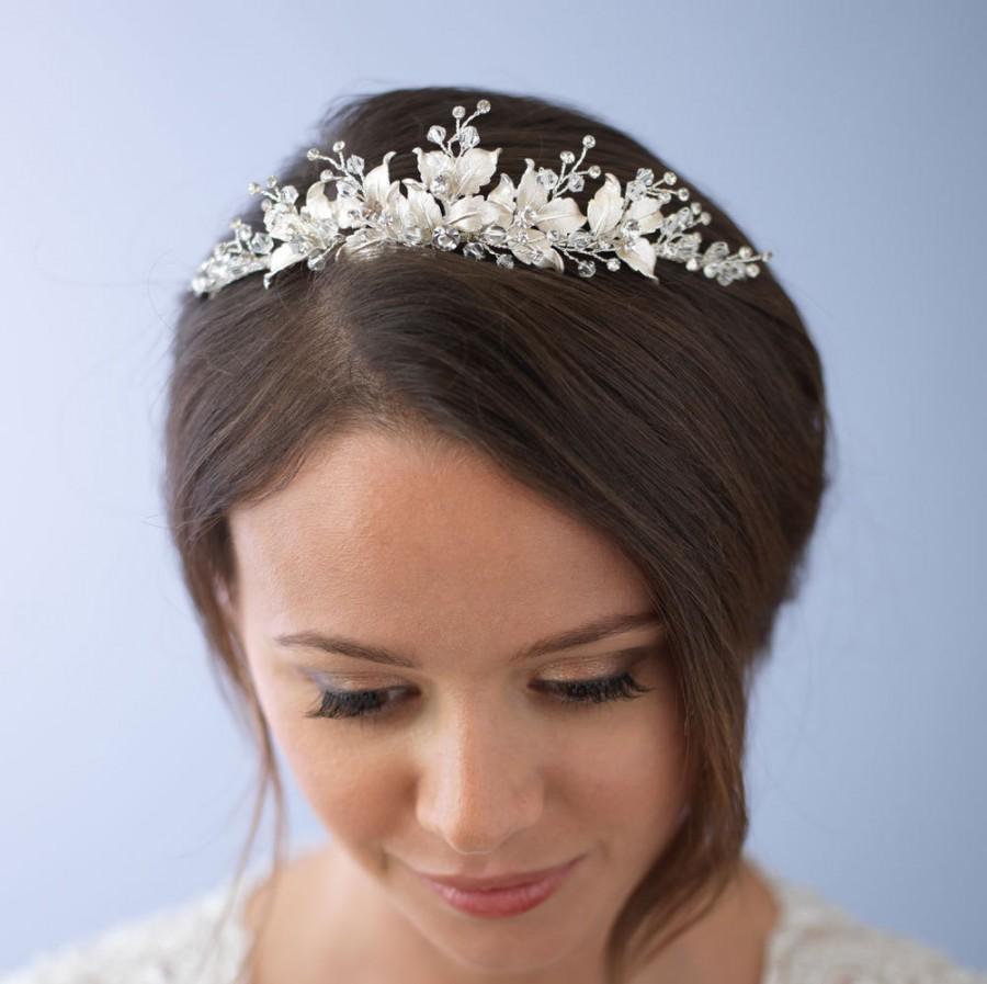 Mariage - Floral Silver Tiara, Bridal Hair Accessories, Silver Wedding Tiara, Floral Bridal Tiara, Silver Leaf Crown, Silver Wedding Crown ~TI-3283