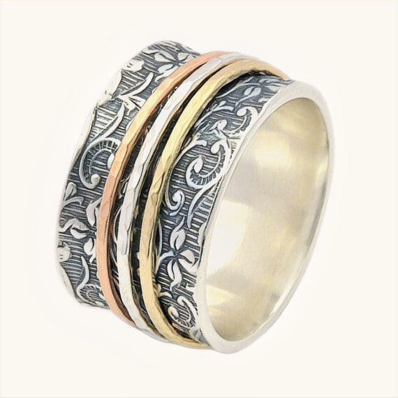 زفاف - Free Shipping, Spinner Ring for women, Leaf Spinner Ring, Meditation Ring, Fidget Ring, Worry Ring, Triple Spinner Ring, anxiety ring