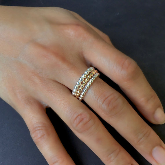 زفاف - Free Shipping, Set of 3 Beaded Gold Ring, Stackable Ring, Gold stacking rings, Gold Filled Ring, Dotted Gold Ring, Thin Gold ring, Gold Ring