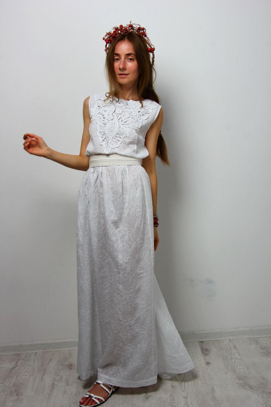 Hochzeit - Maxi dress evening white dress crochet split sundress cotton cocktail long dress floor  sleeveless sundress wedding maxi dress bridal dress