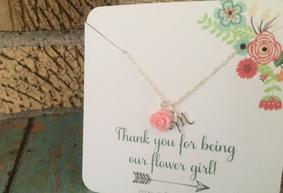 زفاف - Personalized Flower Girl Necklace, Flower Girl Gift, Light Pink Flower Girl Necklace, Flower Girl Gift, Wedding Jewelry, Sterling Silver