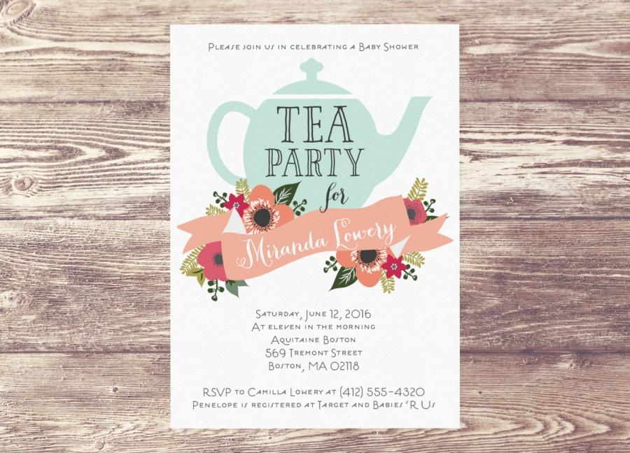 Mariage - Printed Baby Shower Tea Party Invitation, Custom Personalized, Sprinkle Tea Party Shower, Bridal Shower Tea Party Invitation