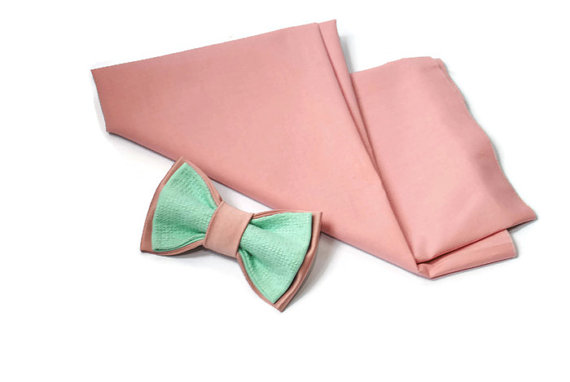 Hochzeit - Minpi Wedding bow tie Men's bowtie Embroidered bowtie Mint pink pretied bow tie Blush ties Groomsmen neckties Gift for him Anniversary gift