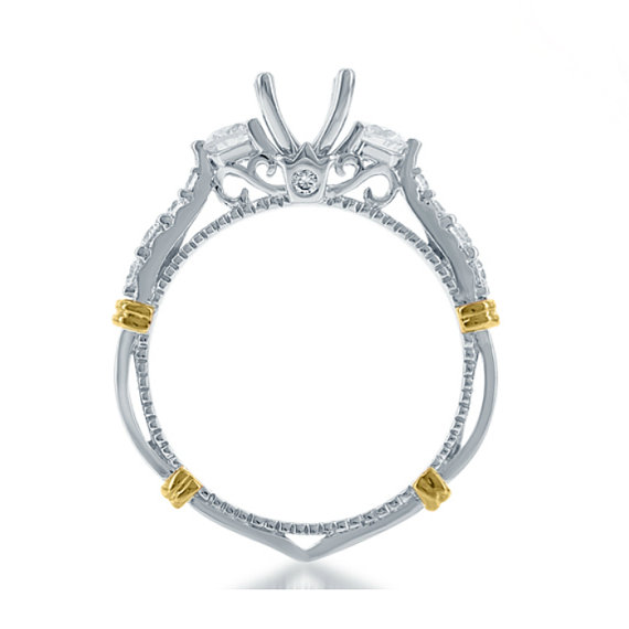 زفاف - Diamond Vintage-Inspired 14k Two Tone Engagement Ring Semi Mount, Setting Only (No Center Stone) Diamond Antique Rings for Women, Two Tone