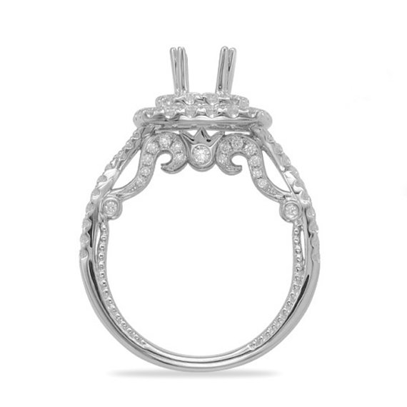 زفاف - Diamond Scroll & Double Halo Engagement Ring Setting in 18k White Gold or Platinum, Vintage-Inspired Rings for Women, Antique Styles for Her Raven Fine Jewelers, Michael Raven, Rick Lara
