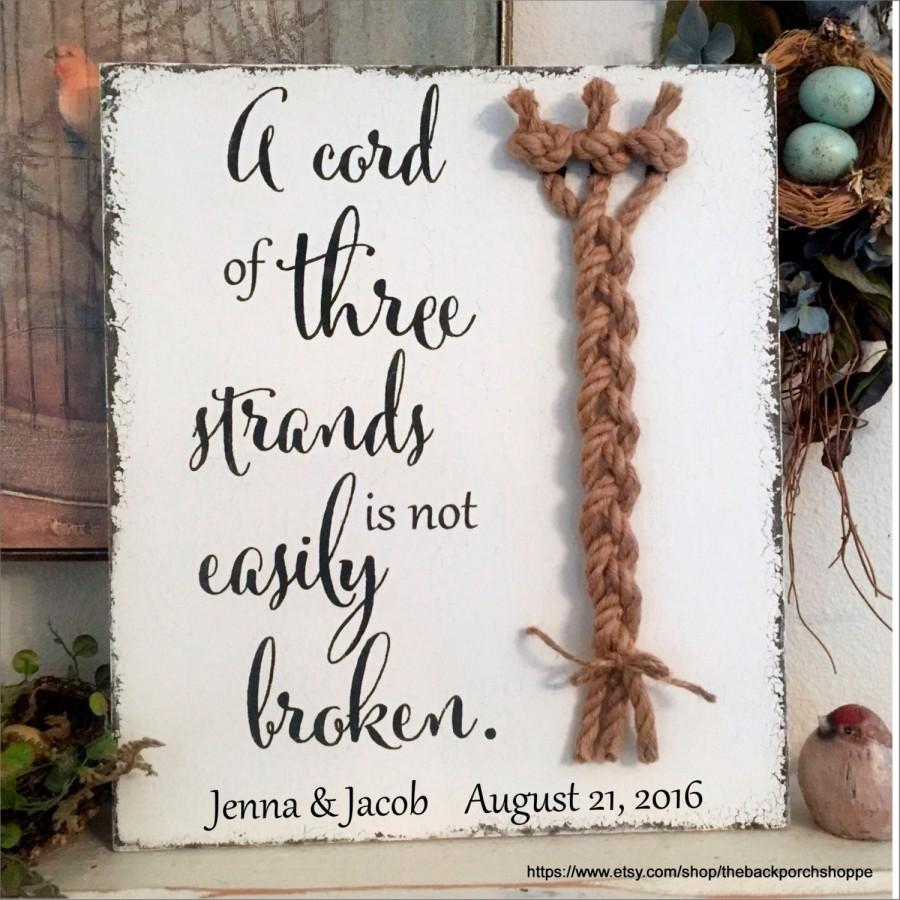 Mariage - Unity Candle Alternative, CORD of THREE STRANDS Sign, Bride and Groom Signs, Wedding Signs, 14 x 16