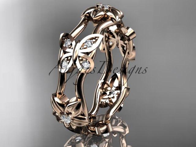 زفاف - 14kt  rose gold diamond floral butterfly wedding ring,engagement ring,wedding band ADLR153 nature inspired jewelry