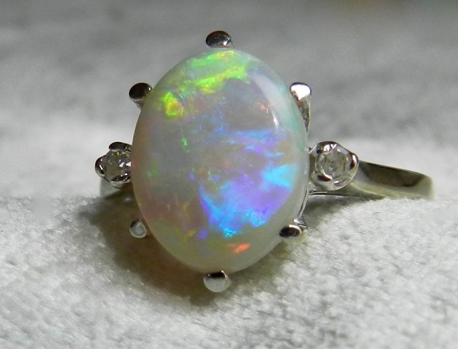 Hochzeit - Opal Ring 14K Diamond Opal Engagement Ring Vintage Australian Opal Ring Unique Engagement Ring October Birthstone Libra