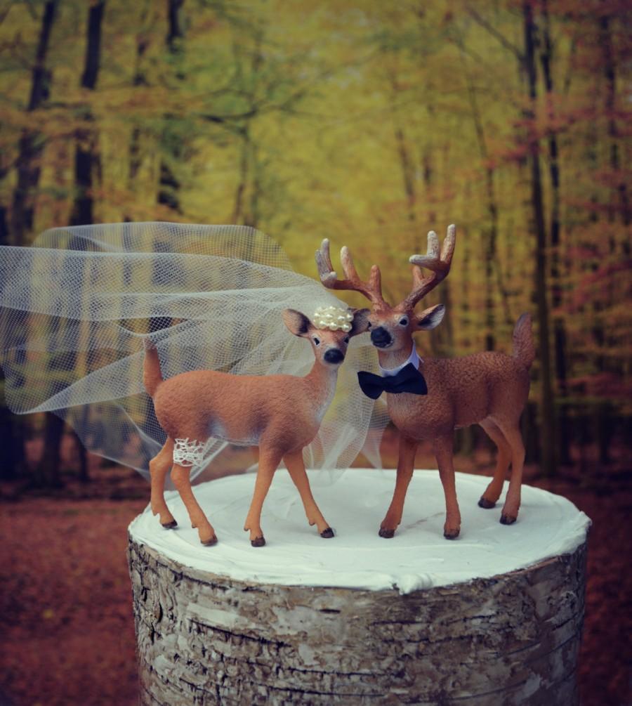 Wedding - Buck and doe-Bride and groom-deer wedding cake topper-hunter wedding cake topper-hunting cake topper-deer wedding-rustic wedding