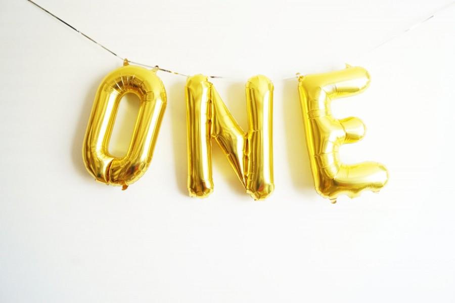 زفاف - FREE SHIPPING 16" ONE letter balloon banner - 1st first birthday one month - gold blue pink silver - Air Fill balloons