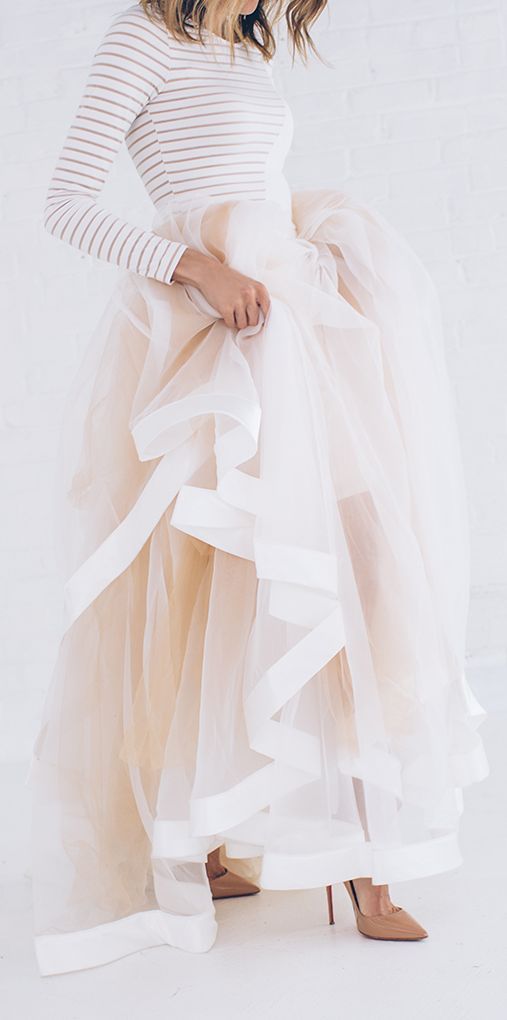 Wedding - Stripe Bodycon Dress And Organza Tulle Skirt