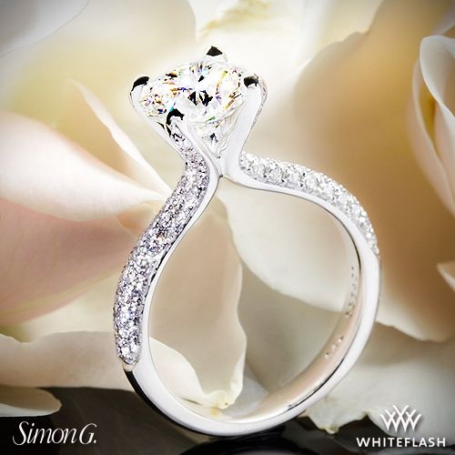 زفاف - 18k White Gold Simon G. TR431 Caviar Diamond Engagement Ring
