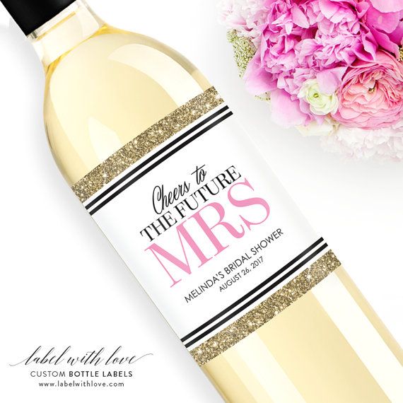 Hochzeit - Custom Bridal Shower Wine Labels  - Personalized Bachelorette Champagne Bottle Label - Faux Glitter Hen Party - Future Mrs
