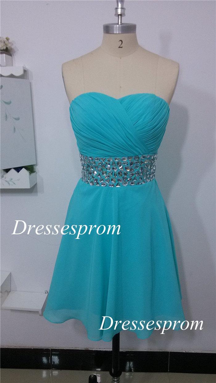 Mariage - 2015 short chiffon prom dress with rhinestones,cheap sweetheart homecoming gowns,chic dress for holiday party hot.