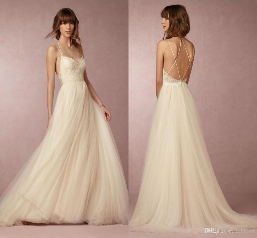 Wedding - 2016 Beach Wedding Dress BHLDN Sexy Spaghetti Strap Sleeveless Appliques Lace On Top A-Line Wedding Gowns Custom Made Online with 125.72/Piece on Hjklp88's Store 