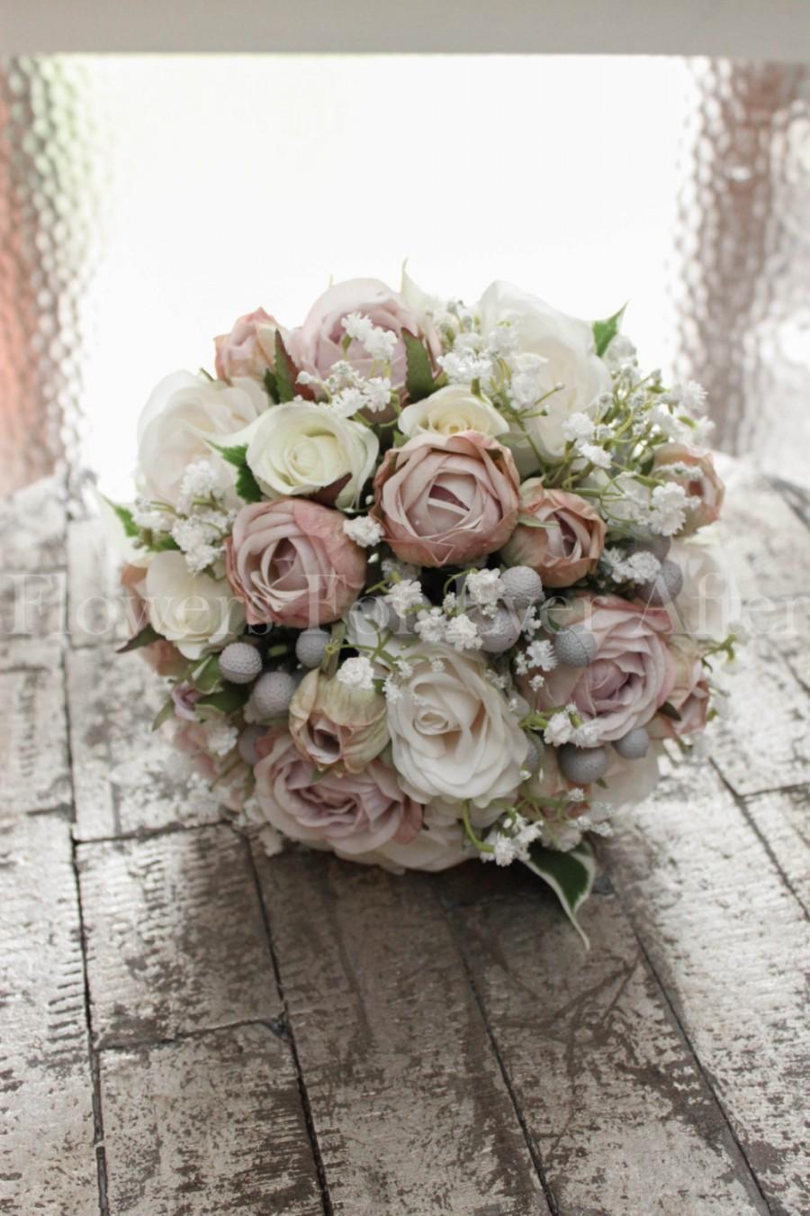 زفاف - Hannah Bridal Posy - Mauve & Ivory Rose and Baby's Breath Silk Wedding Bridal Bouquet