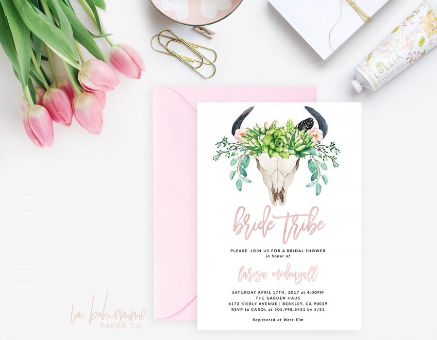 Hochzeit - Printable Bridal Shower Invitation /  Shower Invite, Wedding Shower, Bride Tribe, Bride Tribe Invitation - Blush Pink Succulents