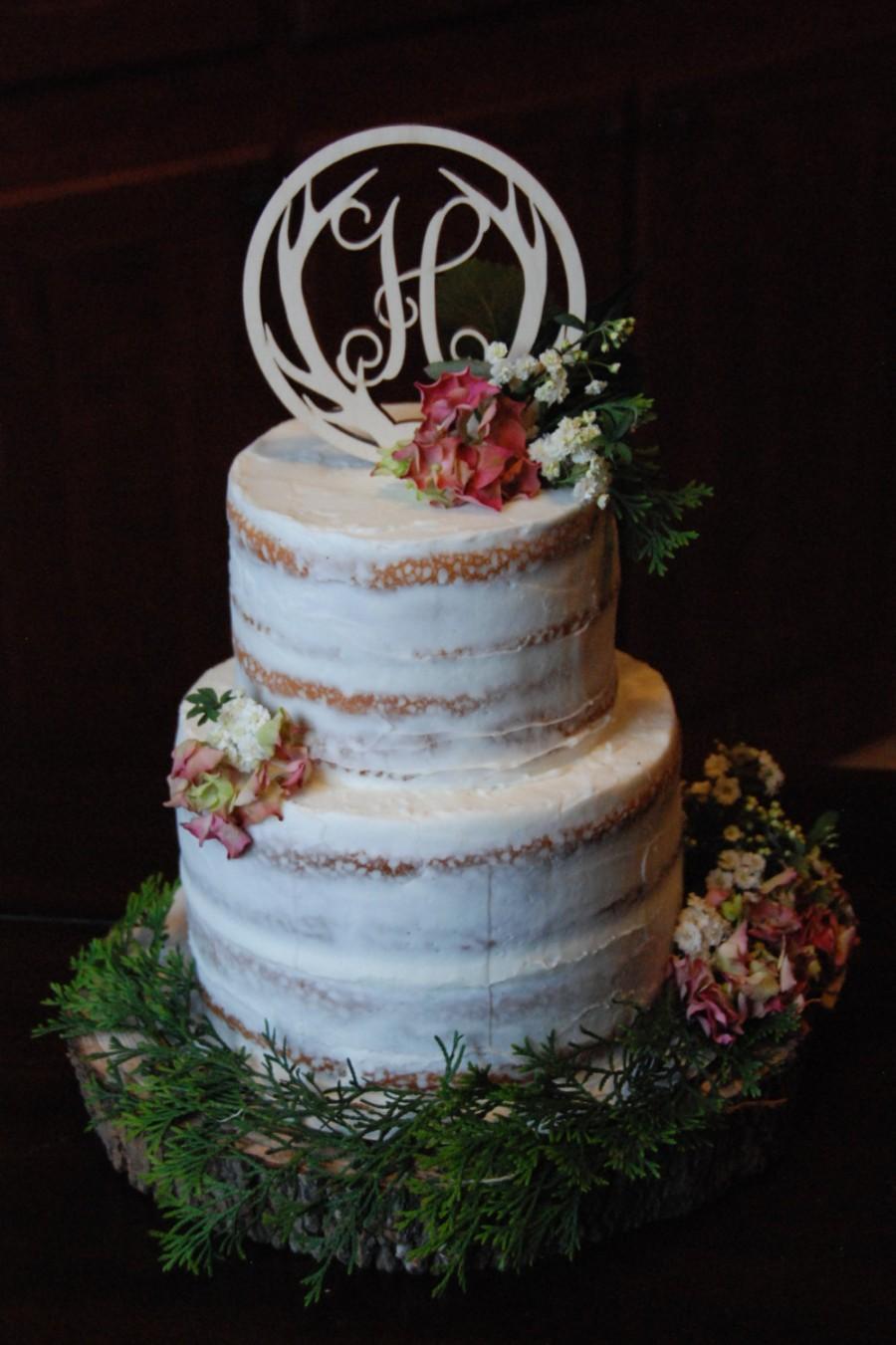 Wedding - Antler Cake Topper - Personalized Antler Cake Topper - Initial Cake Topper