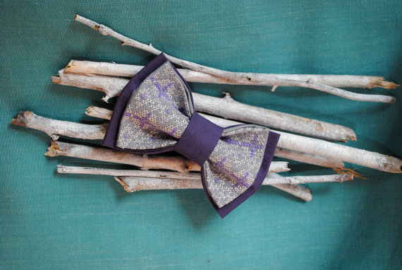 Свадьба - Egra Embroidered bow tie Eggplant gray pretied bow tie Groomsmen ties Men's bowtie Gifts for brother Boys Men's bowties Birthday gift boy