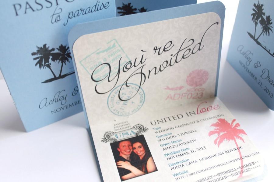 Hochzeit - Passport boarding pass wedding invitation for destination, tropical wedding Mexico wedding invitations - Customizable - DEPOSIT LISTING