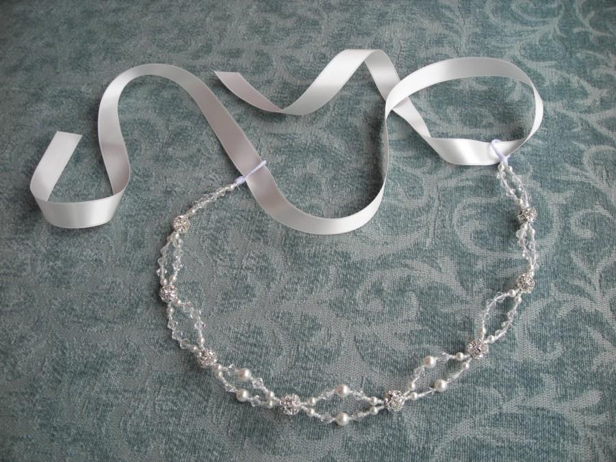 زفاف - KATE ~ Bridal  Pearl with Swarovski Crystals Headband/Wreath/Halo  White or Ivory Pearls