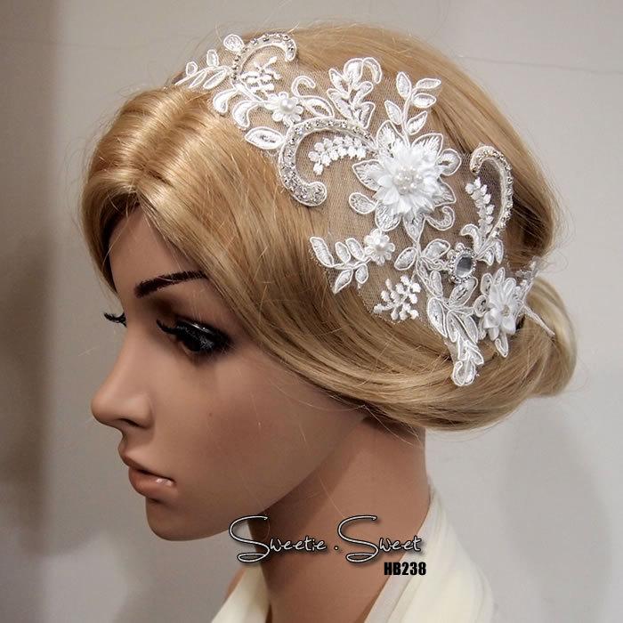 Wedding - Bridal Head piece, Bridal Hair Comb, Wedding Hair Comb, bridal Fascinator, Bridal Hair Clip, Wedding Fascinator, Ivory lace flower HB238