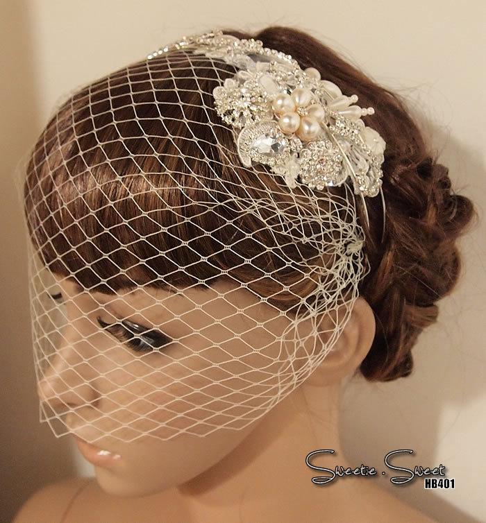 Wedding - Rhinestone Lace flower headband, bridal headband, wedding accessories, wedding headband, Bridal headpiece, Race Fascinator