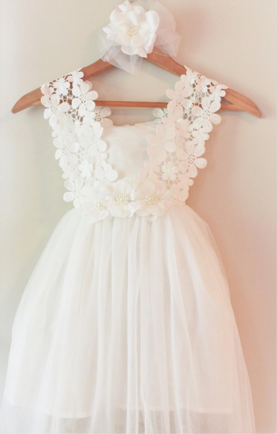 زفاف - White Flower Girl Dress- White Lace Flower Girl Dress- Couture Flower Girl Dress- Birthday Girls Dress