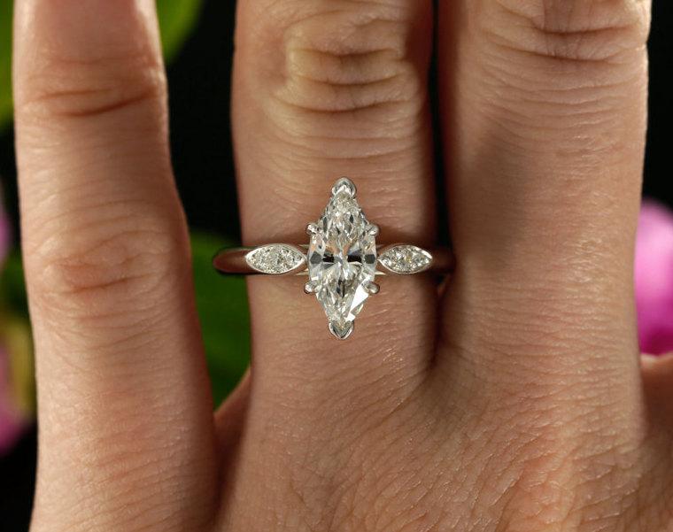 Mariage - 11x5.5mm Marquise Forever Brilliant Moissanite Solitaire Diamond Engagement Ring (available in yellow, rose, white gold and platinum)
