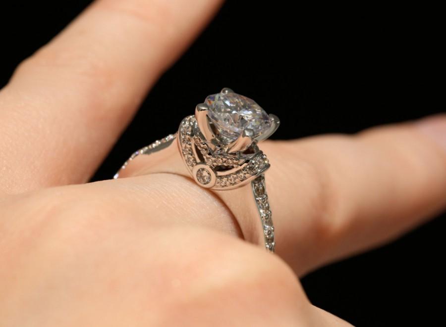 زفاف - 6.0mm Forever Brilliant Moissanite and Diamond Engagement Ring in 14k White Gold (also avail. in rose, yellow gold and platinum)
