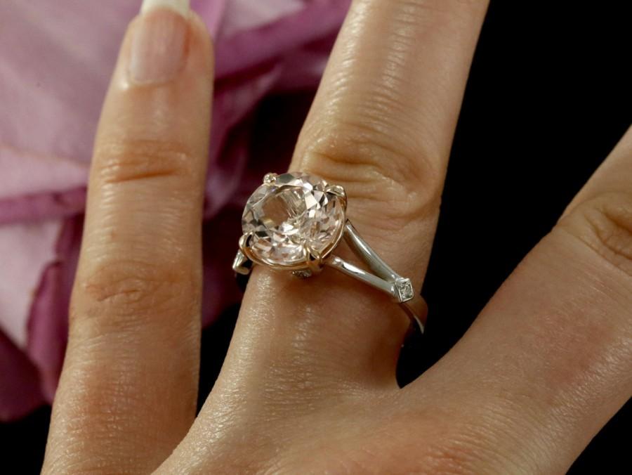 Wedding - 10mm Round Morganite Engagement Ring with Diamond Accents In White Gold  (available in rose gold, yellow gold and platinum)