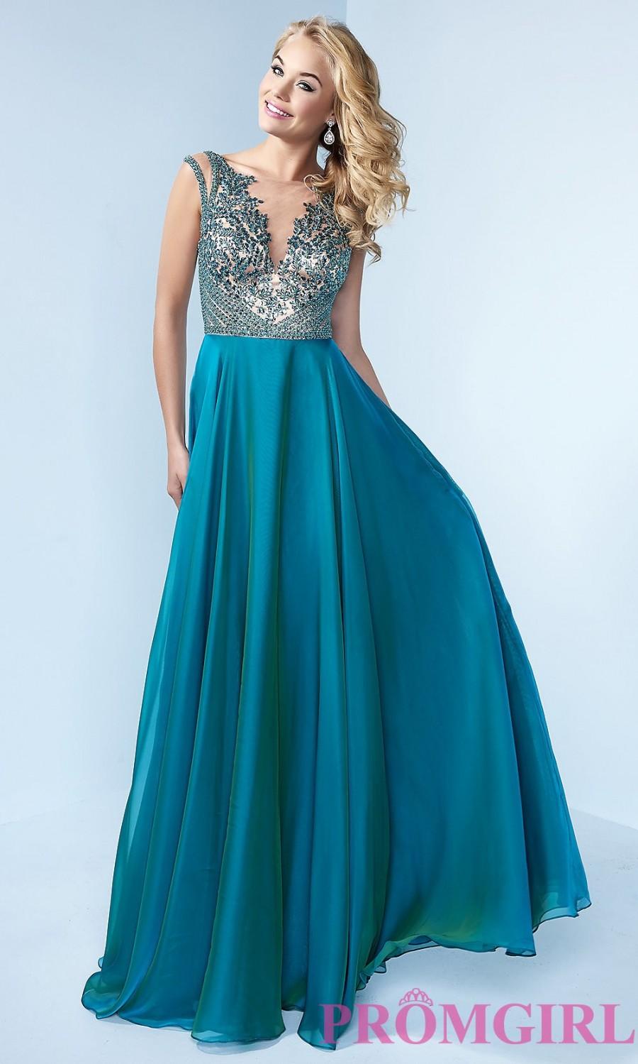 زفاف - Sheer Illusion V-Neck Floor Length Embellished Bodice Dress - Brand Prom Dresses