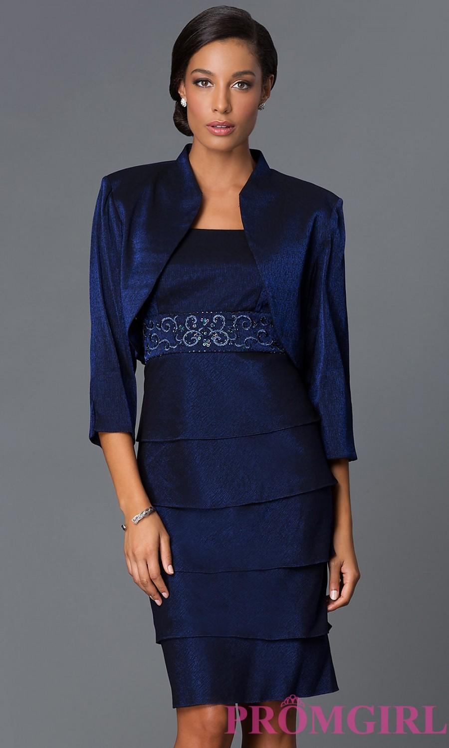 Hochzeit - Knee Length Empire Waist Tiered Morgan Dress with Matching Jacket - Brand Prom Dresses