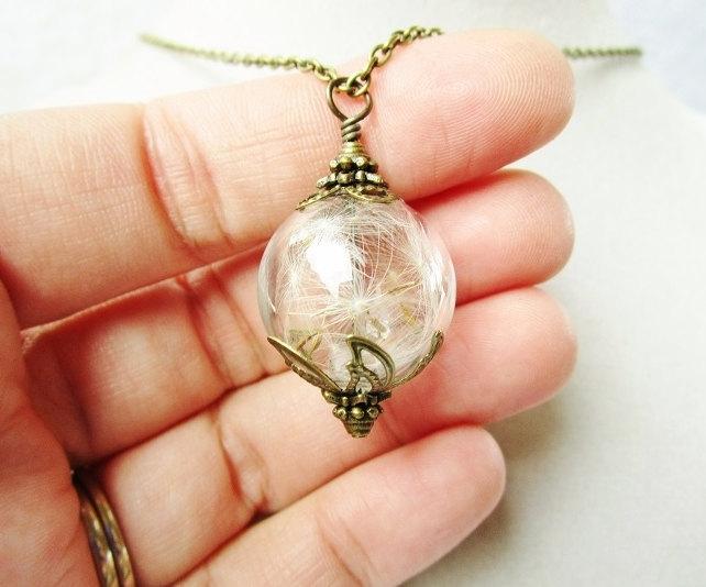زفاف - Dandelion Seed Glass Orb Terrarium Necklace, Small Orb In Bronze or Silver, Nostalgic Keepsake, Bridesmaid Gift