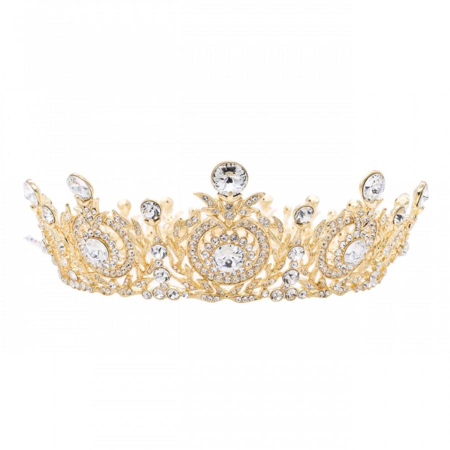 زفاف - Wedding Bridal Flower Gold Tone Tiara Crown Women Jewelry Swarovski Crystals SHA8641-1