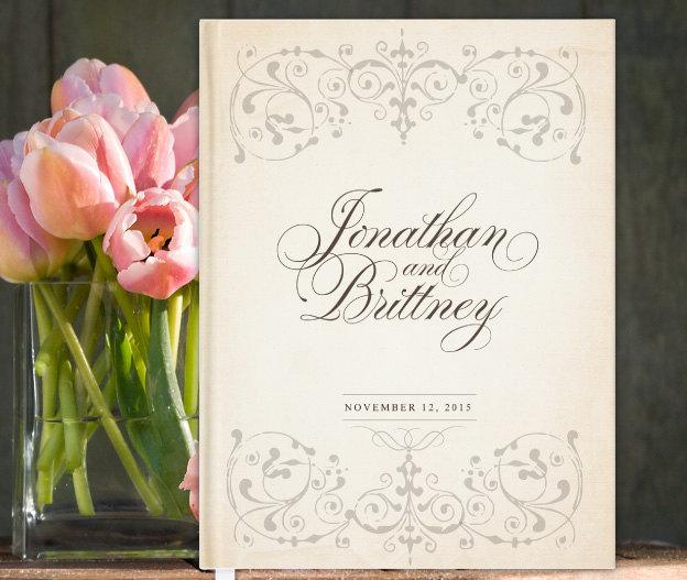 زفاف - Antiqued Wedding Guest Book, Vintage, Personalized, Script