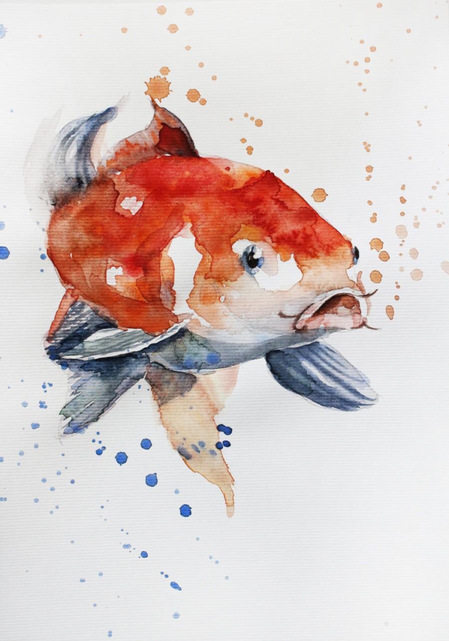 Original Watercolor Painting Koi Fish Gold Fish Sea For Children Room