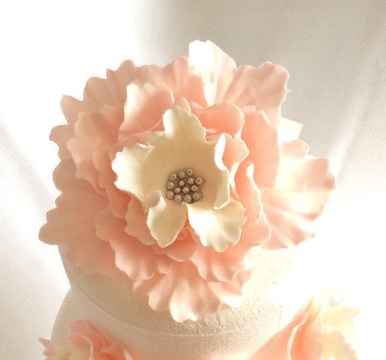 زفاف - fondant flowers, XL Vintage pink white silver Peony Inspired, edible flowers, edible cake topper, decorations vintage birthday wedding
